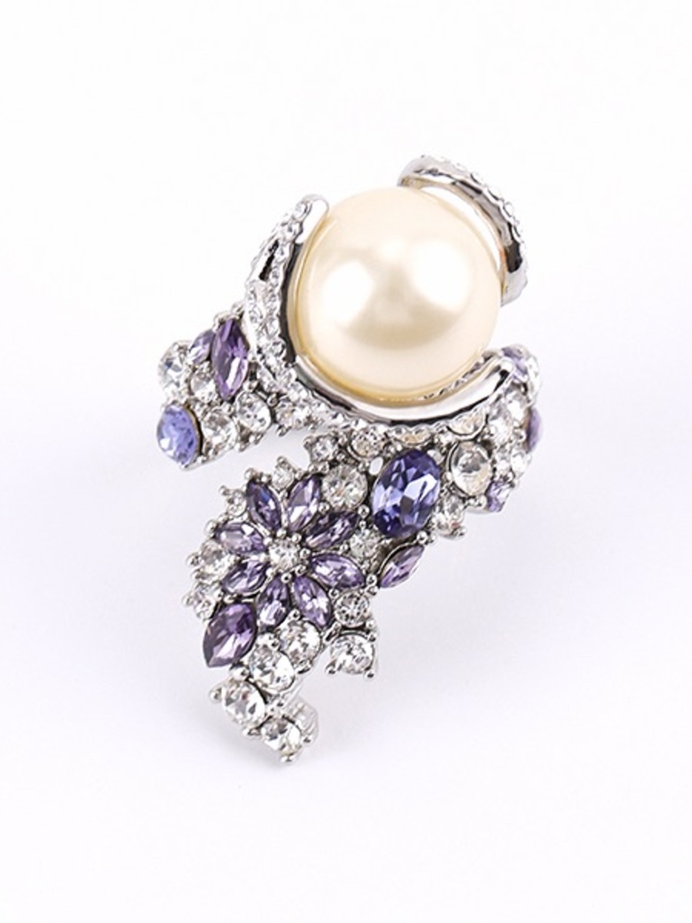 Elegant Purple and Pearl Statement Ring - Women Jewelry size 7/8